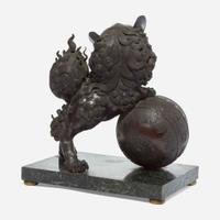 A Japanesque patinated bronze and verde marble mantel clock J.E. Caldwell & Co., Philadelphia, PA, late 19th / early 20th century