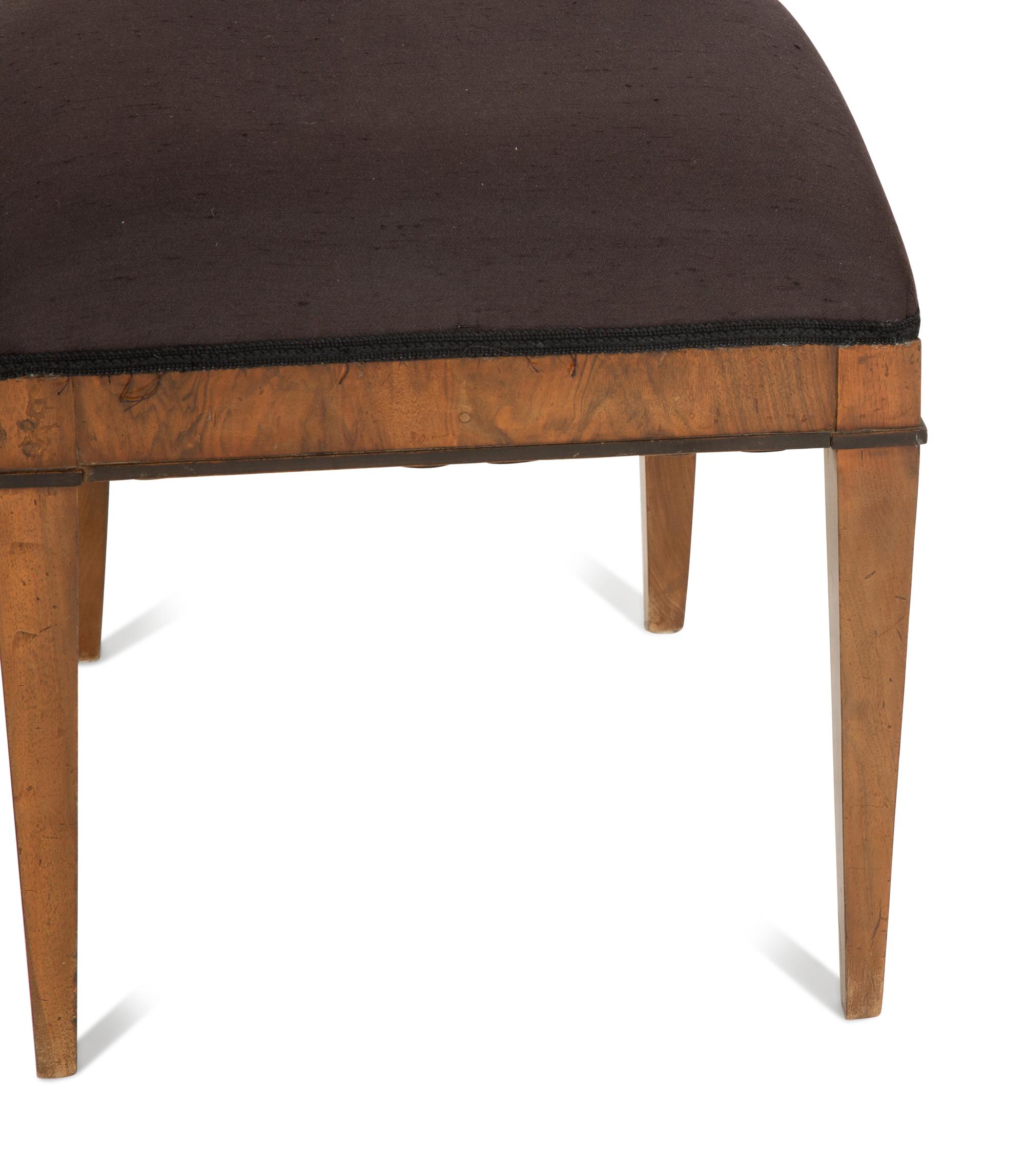 A Set of Four Biedermeier Fruitwood Inlaid Walnut Dining Chairs