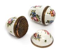 A Pair of South Staffordshire Enameled Nutmeg Graters Width 1 1/2 inches.