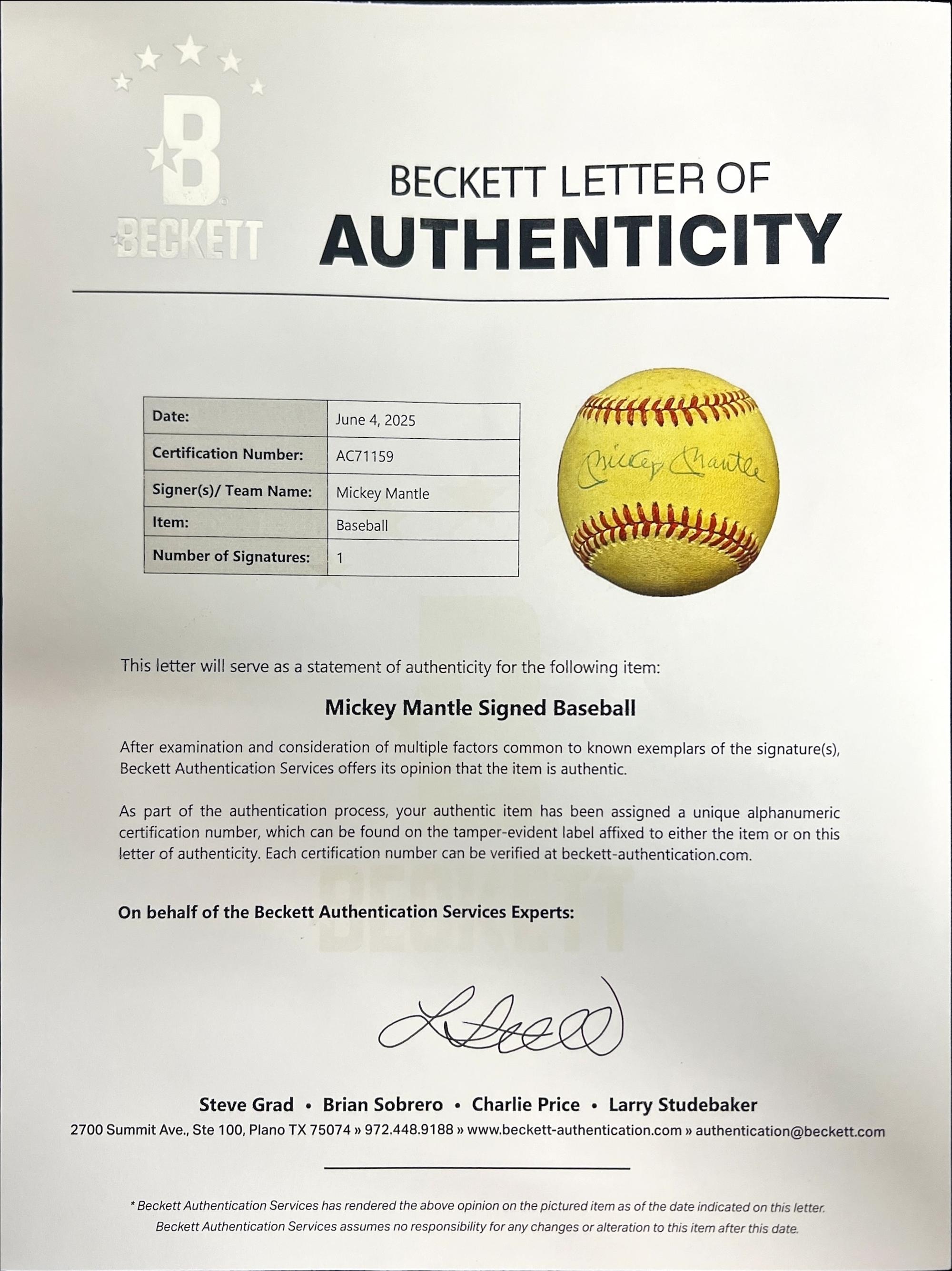 A Mickey Mantle and Yogi Berra Signed Autograph Baseball Collection with 1957 Topps Baseball Card (Beckett Authentication Services)