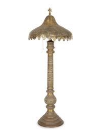 An Indian Pierced and Etched Brass Floor Lamp