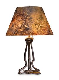 A Pairpoint Jungle Bird Reverse Painted Table Lamp