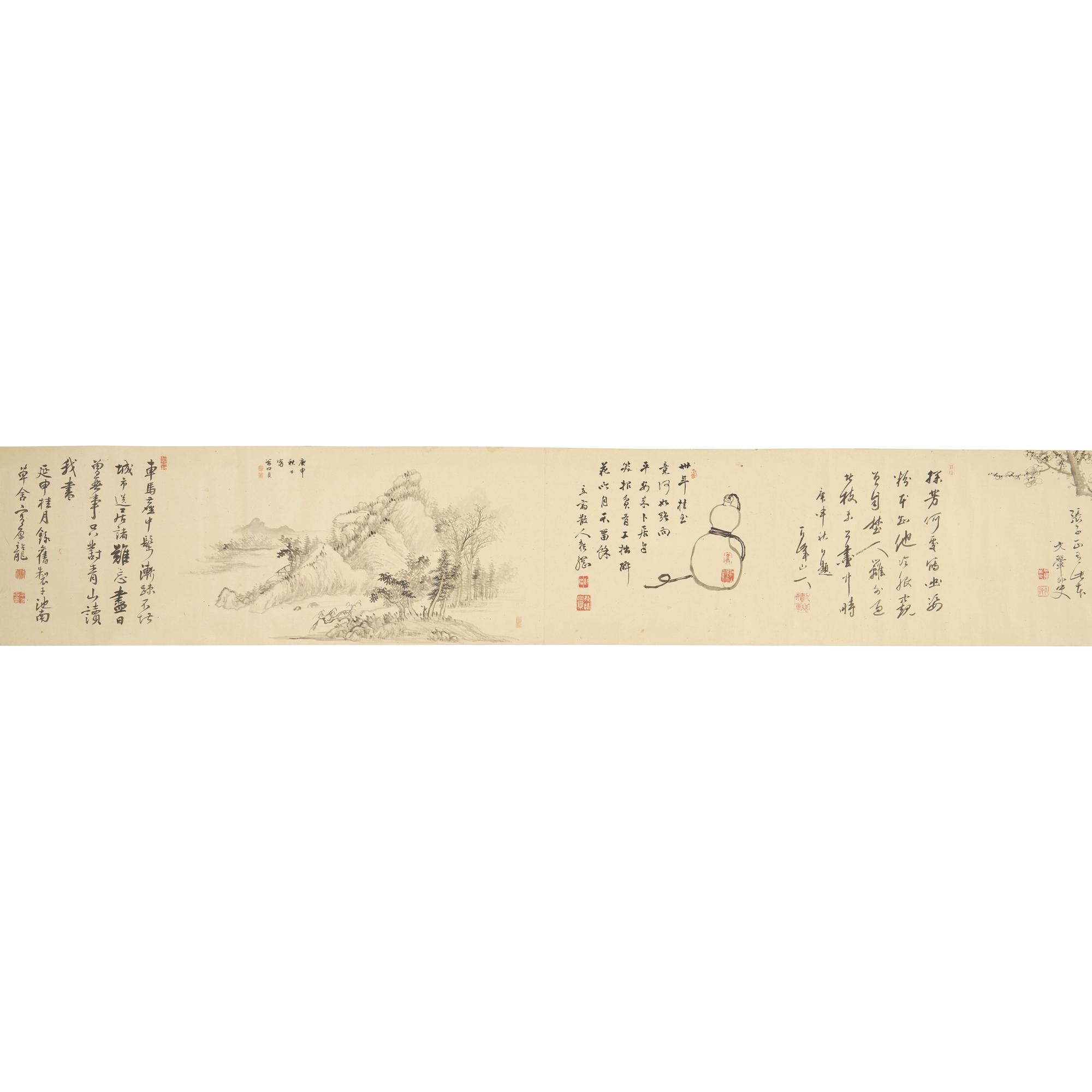 Nakabayashi Chikkei (Japanese 1816-1867) Hisani Nakanishi (1807-1884), Oda Kaisen (1785-1867), et al, Emaki Handscroll, Kyoto, 1857