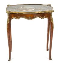 A Louis XV Style Gilt Bronze Mounted Side Table Height 25 1/4 x width 22 1/2 x depth 15 3/4 inches. — 19TH CENTURY