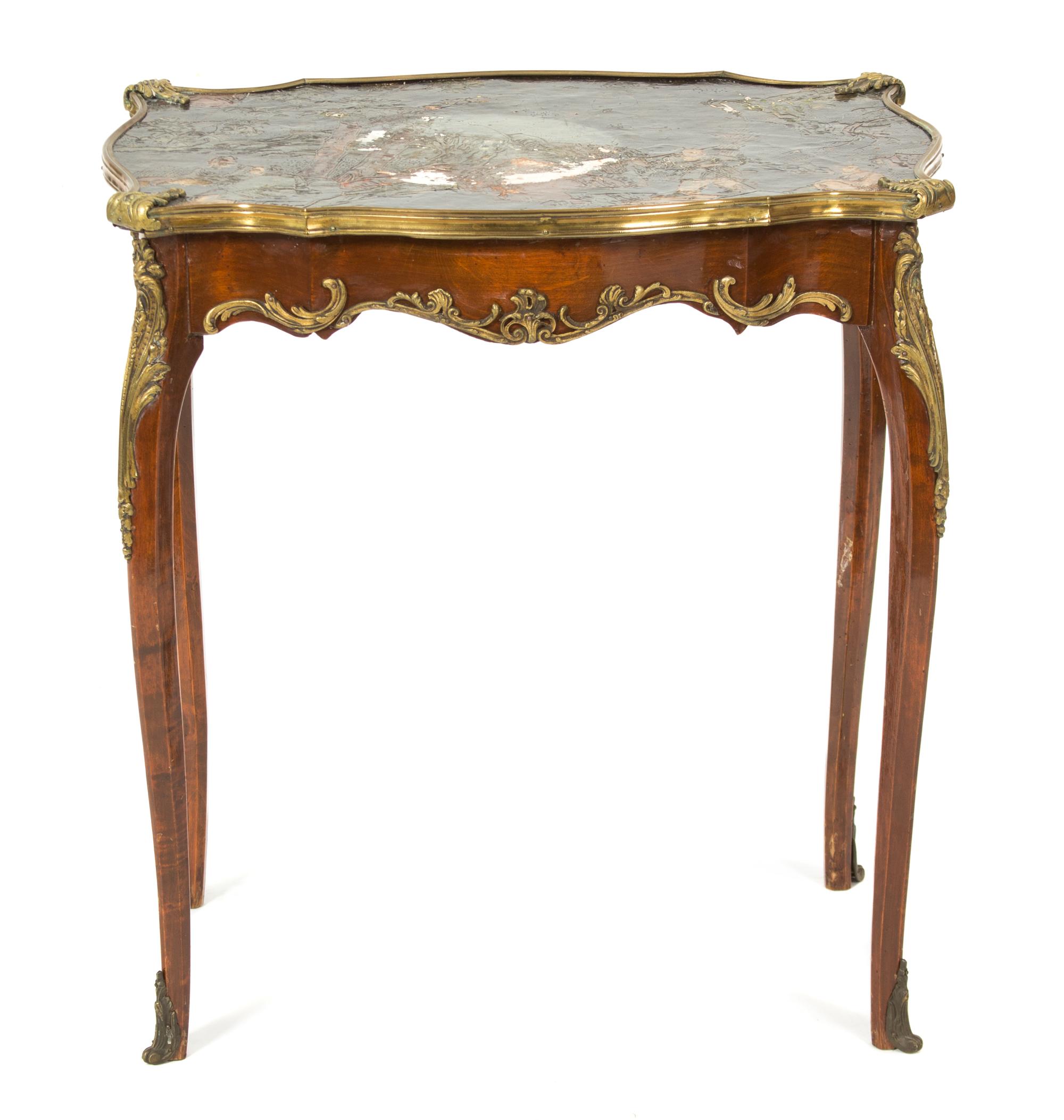 A Louis XV Style Gilt Bronze Mounted Side Table Height 25 1/4 x width 22 1/2 x depth 15 3/4 inches. — 19TH CENTURY