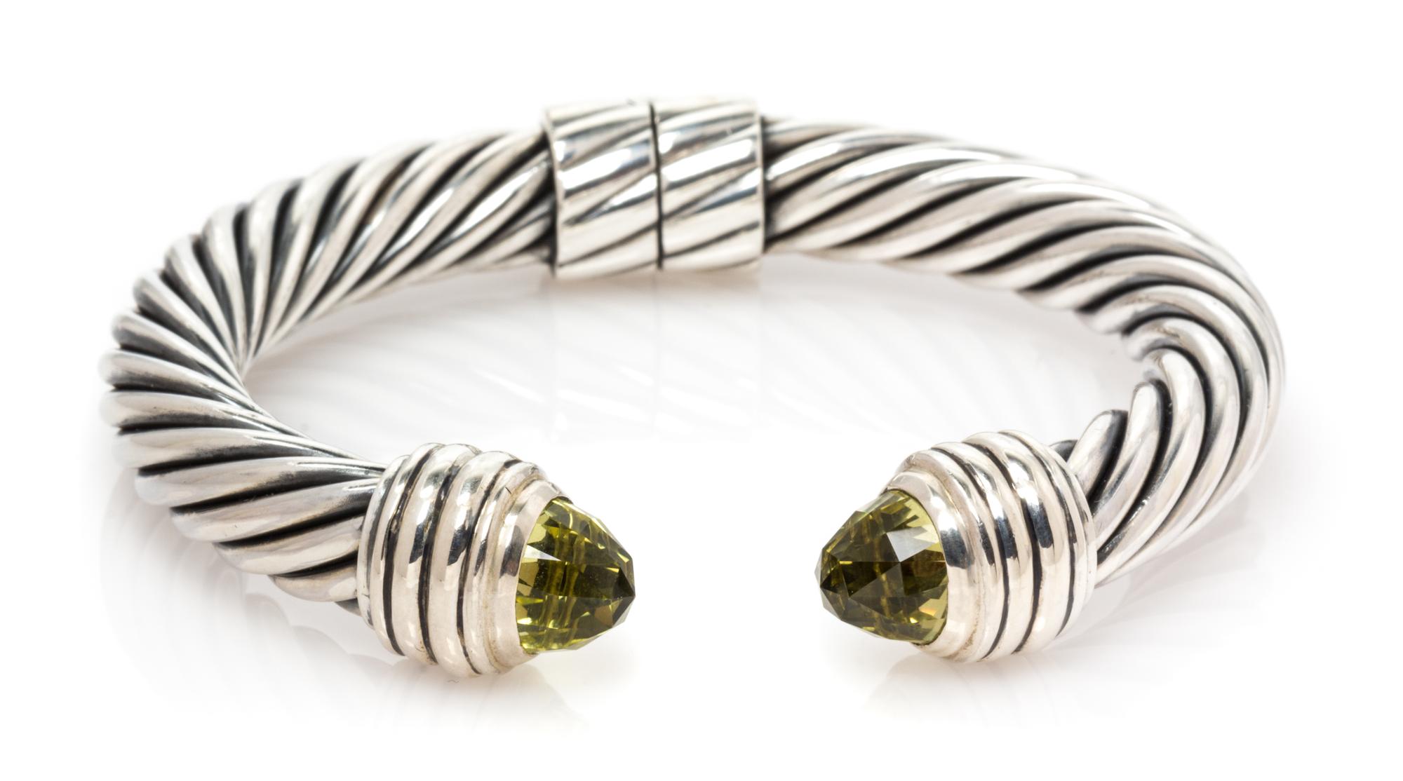 A Sterling Silver and Lemon Citrine 'Cable Classics' Bracelet, David Yurman, 33.75 dwts.