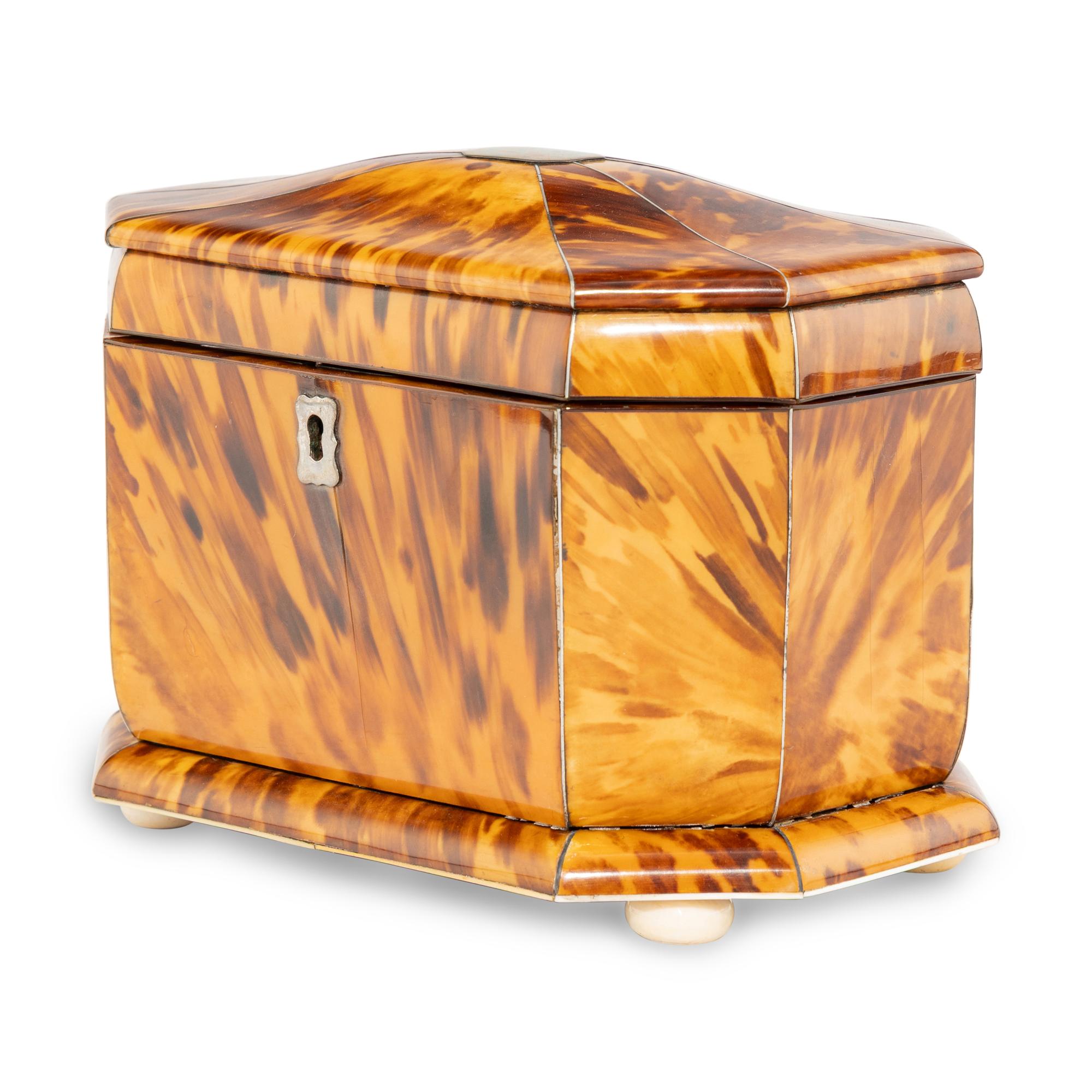 An English Tortoise Shell Veneered Tea Caddy