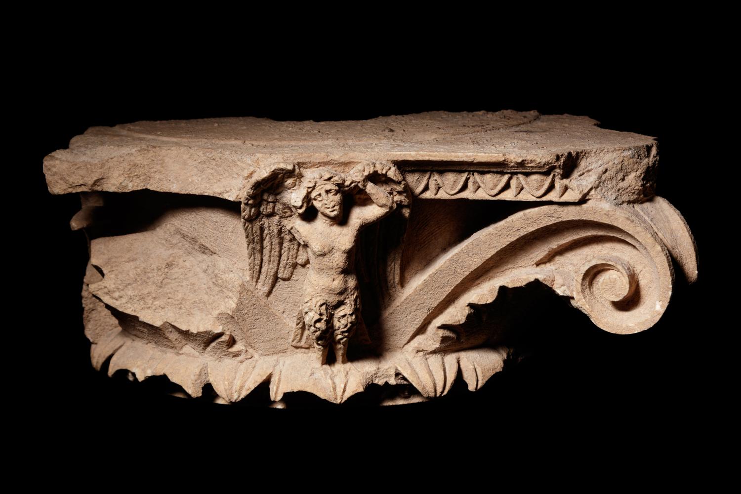 A Tarantine Limestone Column Capital and Base Pilaster