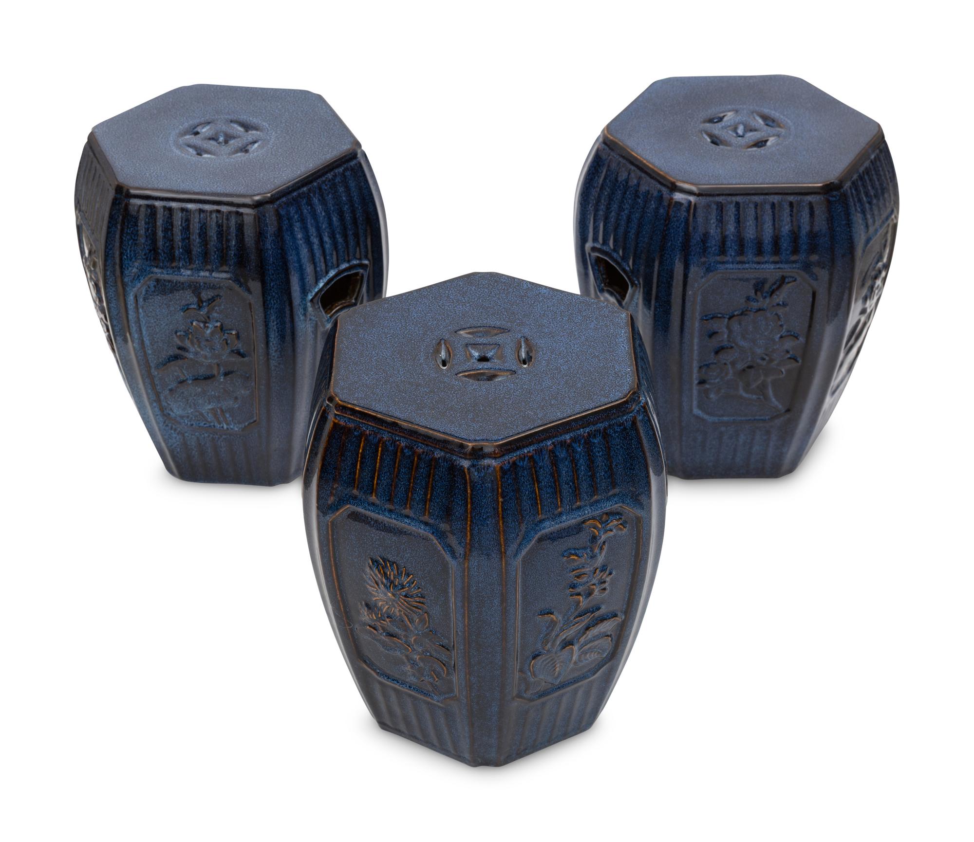 Three Italian Cobalt-Glazed Garden Seats
