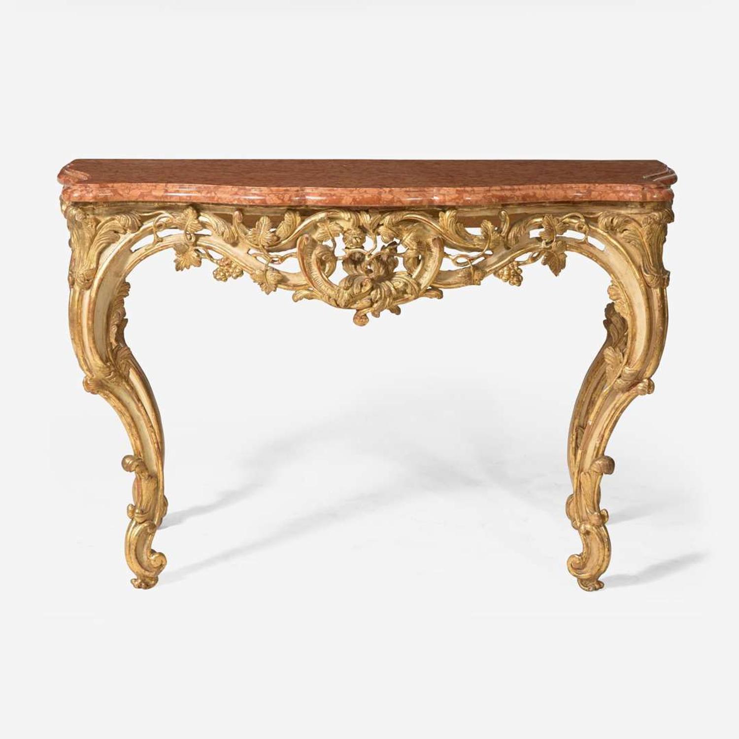 An Italian Rococo giltwood console table with breccia marble top 18th century