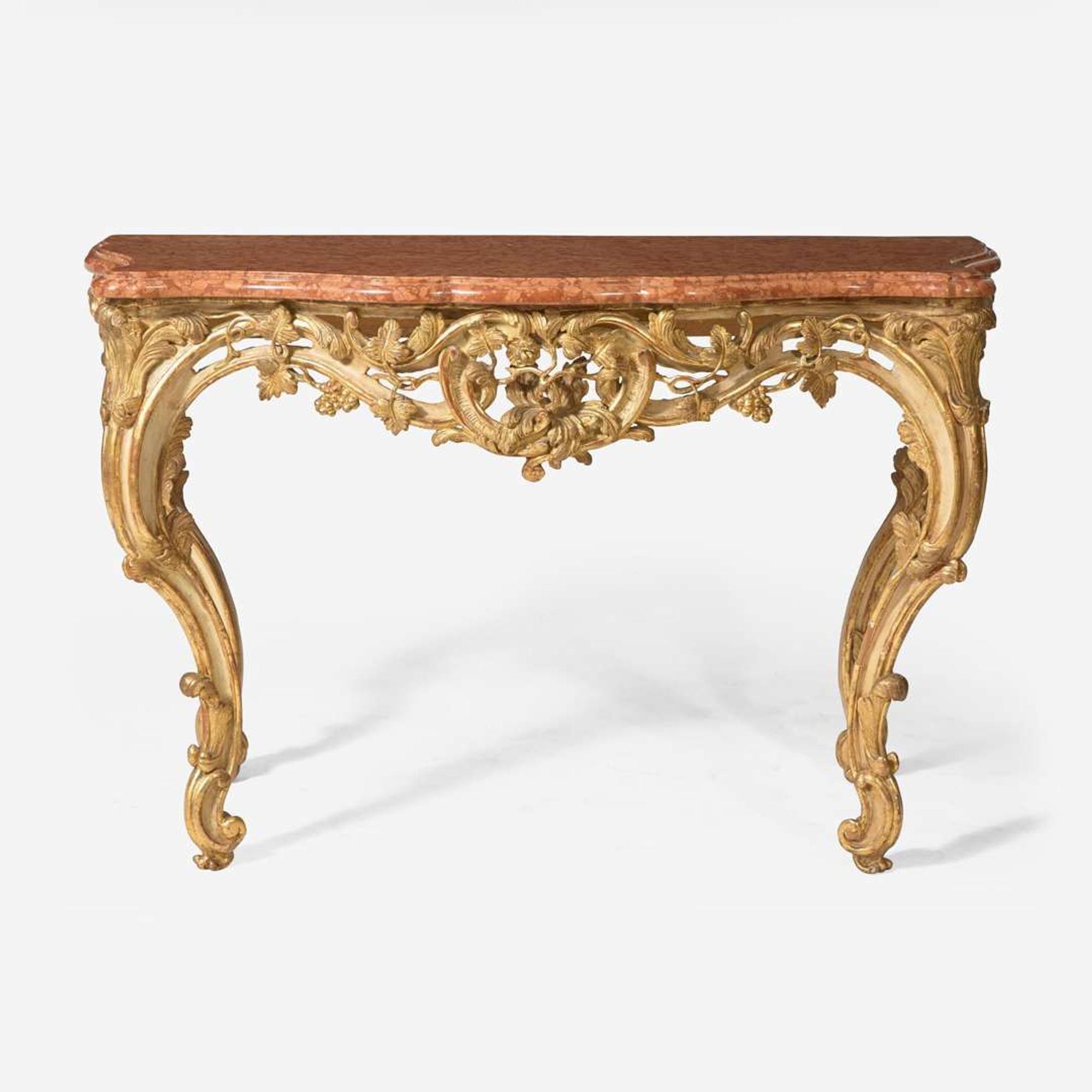 An Italian Rococo giltwood console table with breccia marble top 18th century