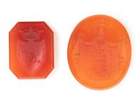 A Group of Five Carved Hardstone and Glass Wax Seals