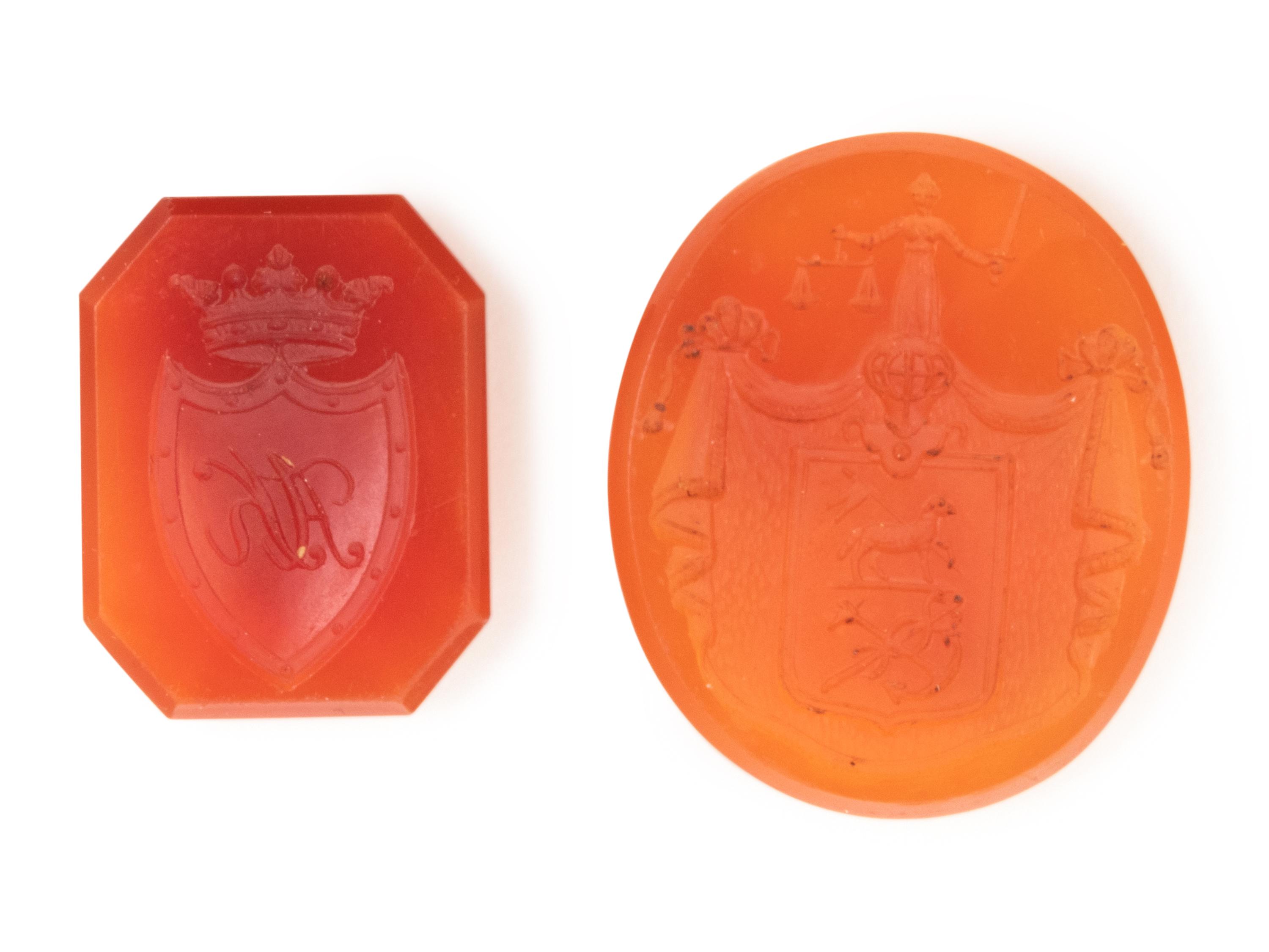 A Group of Five Carved Hardstone and Glass Wax Seals