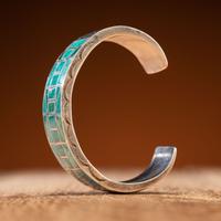 Zuni Silver Cuff Bracelet, with Blue Gem Turquoise Channel Inlay
