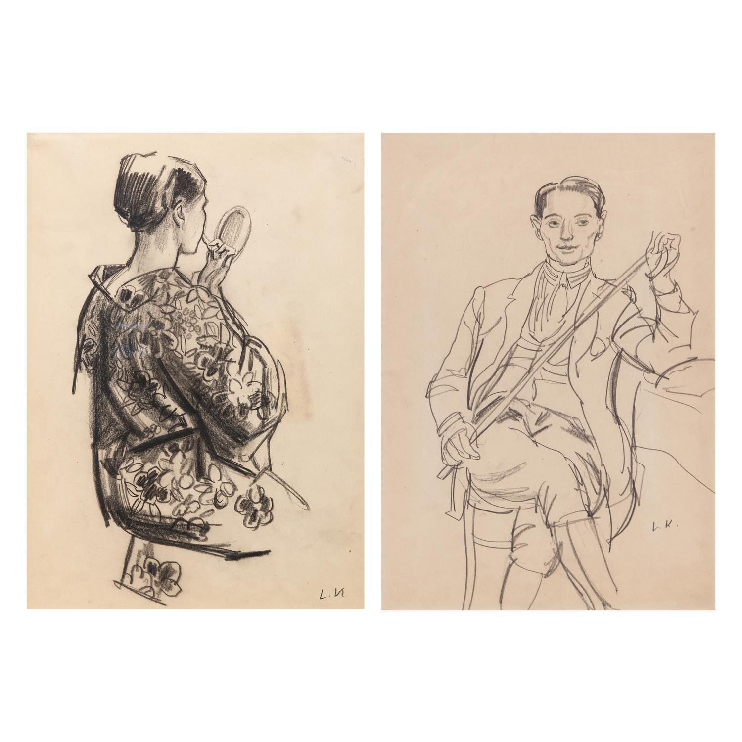 Woman in Kimono; Together with a Companion (Two Works)