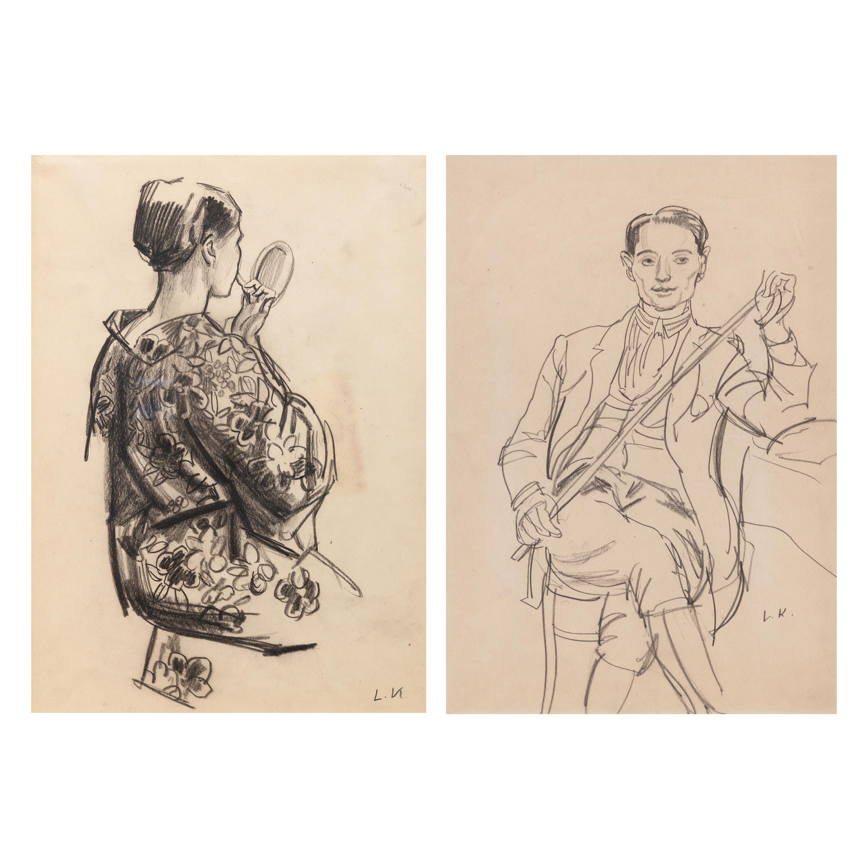 Woman in Kimono; Together with a Companion (Two Works)