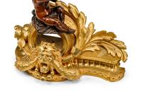 A Pair of Louis XV Style Gilt and Patinated Bronze Figural Chenets
