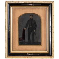 [EARLY PHOTOGRAPHY - PORTRAITURE]. A group of 6 folk art hand-painted tintypes of soldiers in uniform, comprising: