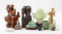Ten Chinese Carved Hardstone Articles Height of tallest 8 3/4 inches.