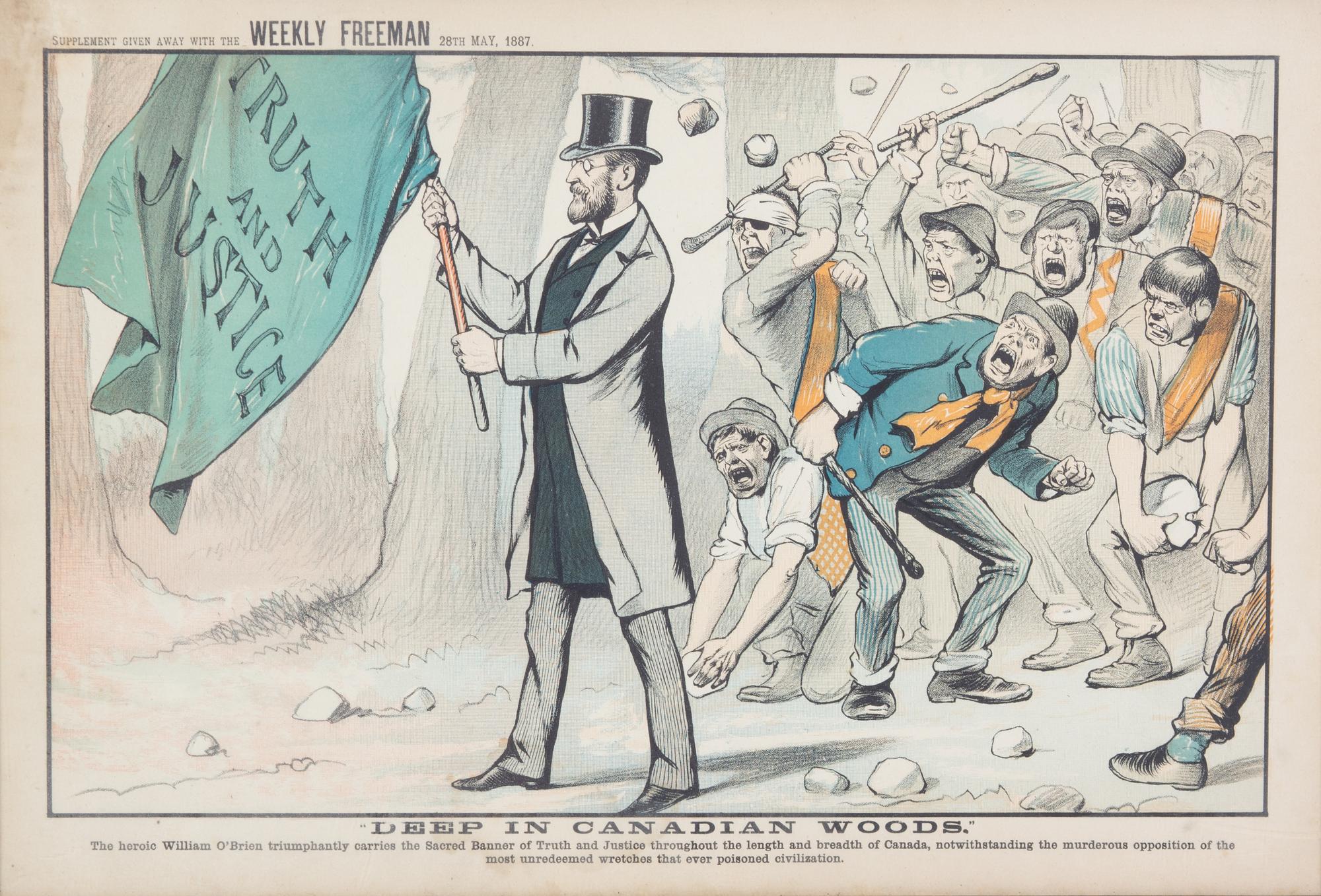 A Group of Four Irish Cartoon Lithographs Framed 18 1/2 x 13 inches.