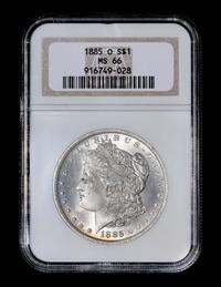 A United States 1885-O Morgan Silver $1 Coin — NGC graded MS66