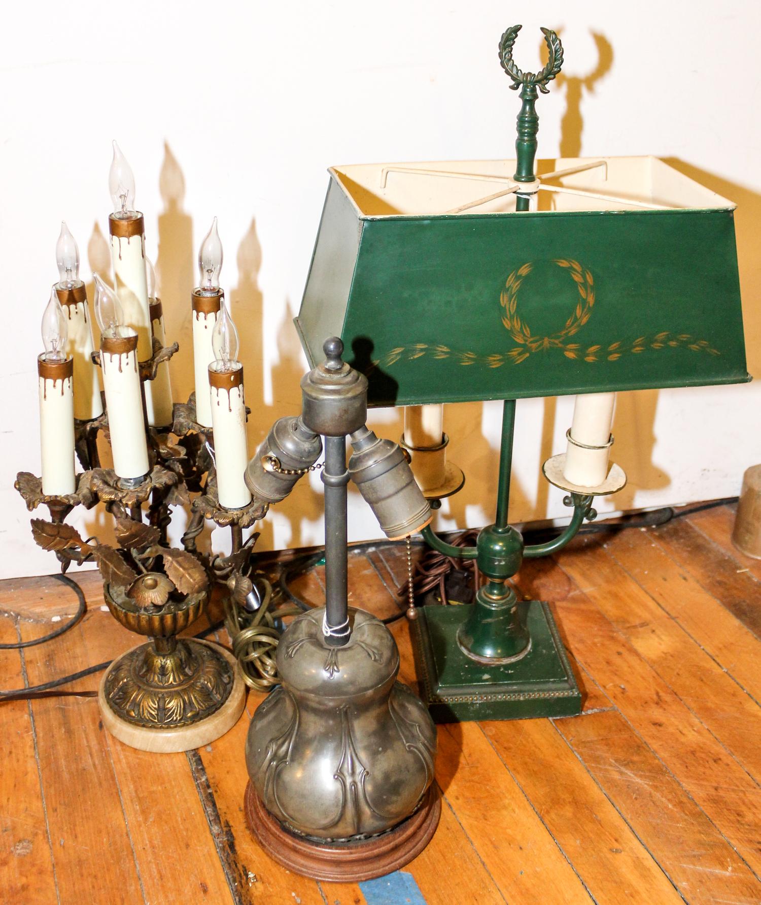 An Assortment of Three Table Lamps Height of tallest overall 21 1/4 inches. — 19TH/20TH CENTURY