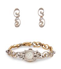 An Edwardian Platinum Topped Gold and Diamond Bracelet with Later Hamilton Watch,
