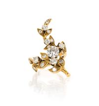 A Yellow Gold and Diamond Foliate Motif Ring, 3.10 dwts.