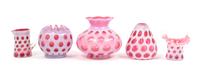 Five Cranberry Glass Coin Dot Articles Height of tallest 5 7/8 inches