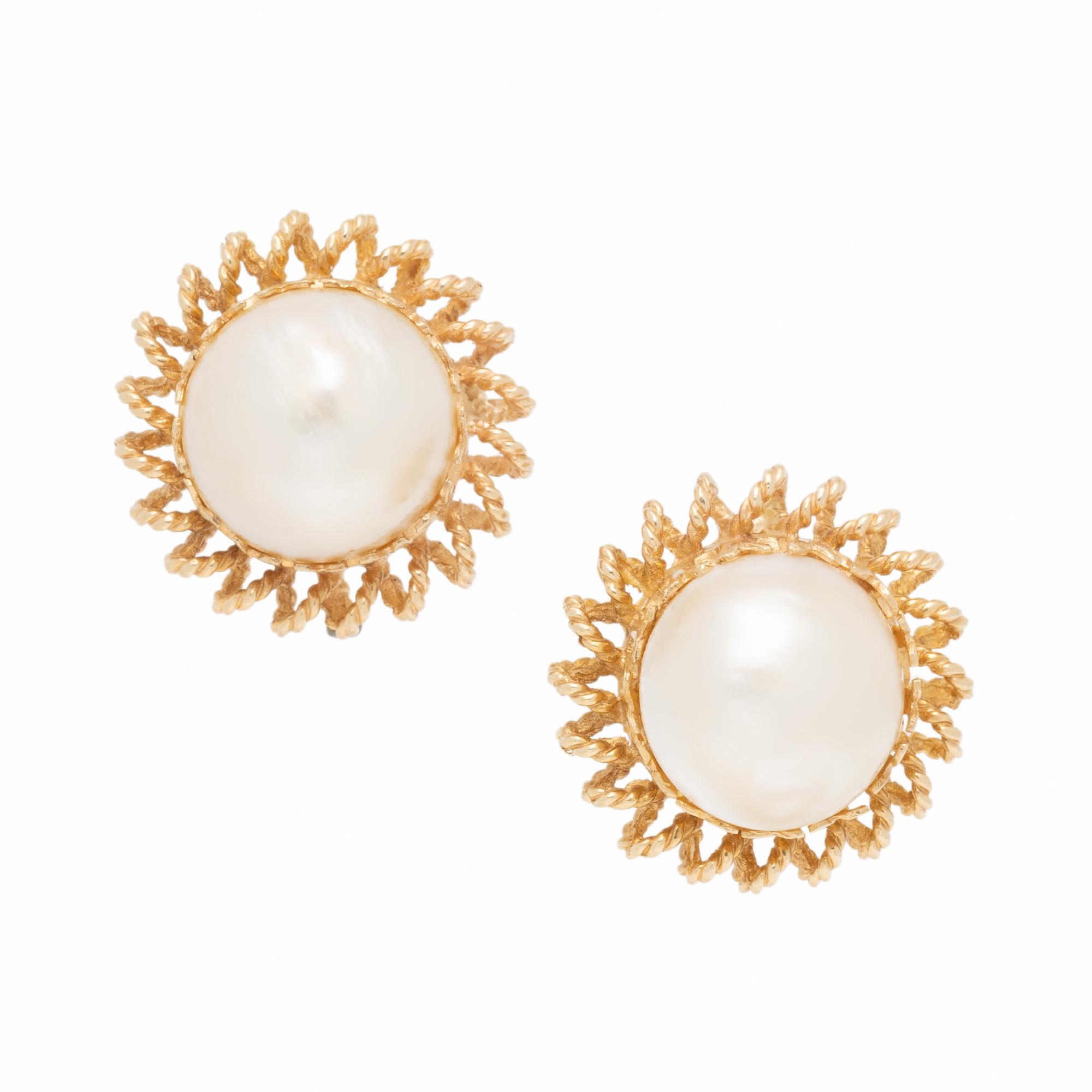 Mabé Pearl and Yellow Gold Earrings