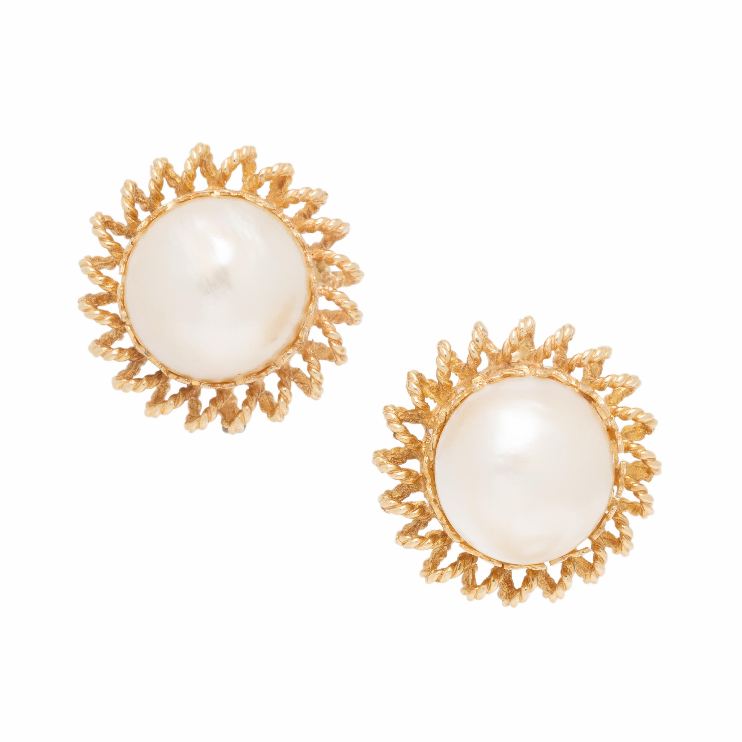 Mabé Pearl and Yellow Gold Earrings