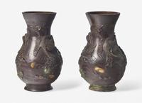 A Pair of Japanese Patinated Bronze Vases