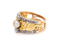 A Platinum Topped Yellow Gold, Diamond and Pearl Ring,