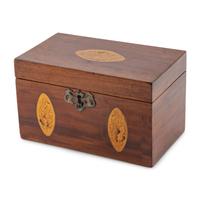 An English Mahogany and Marquetry Tea Caddy