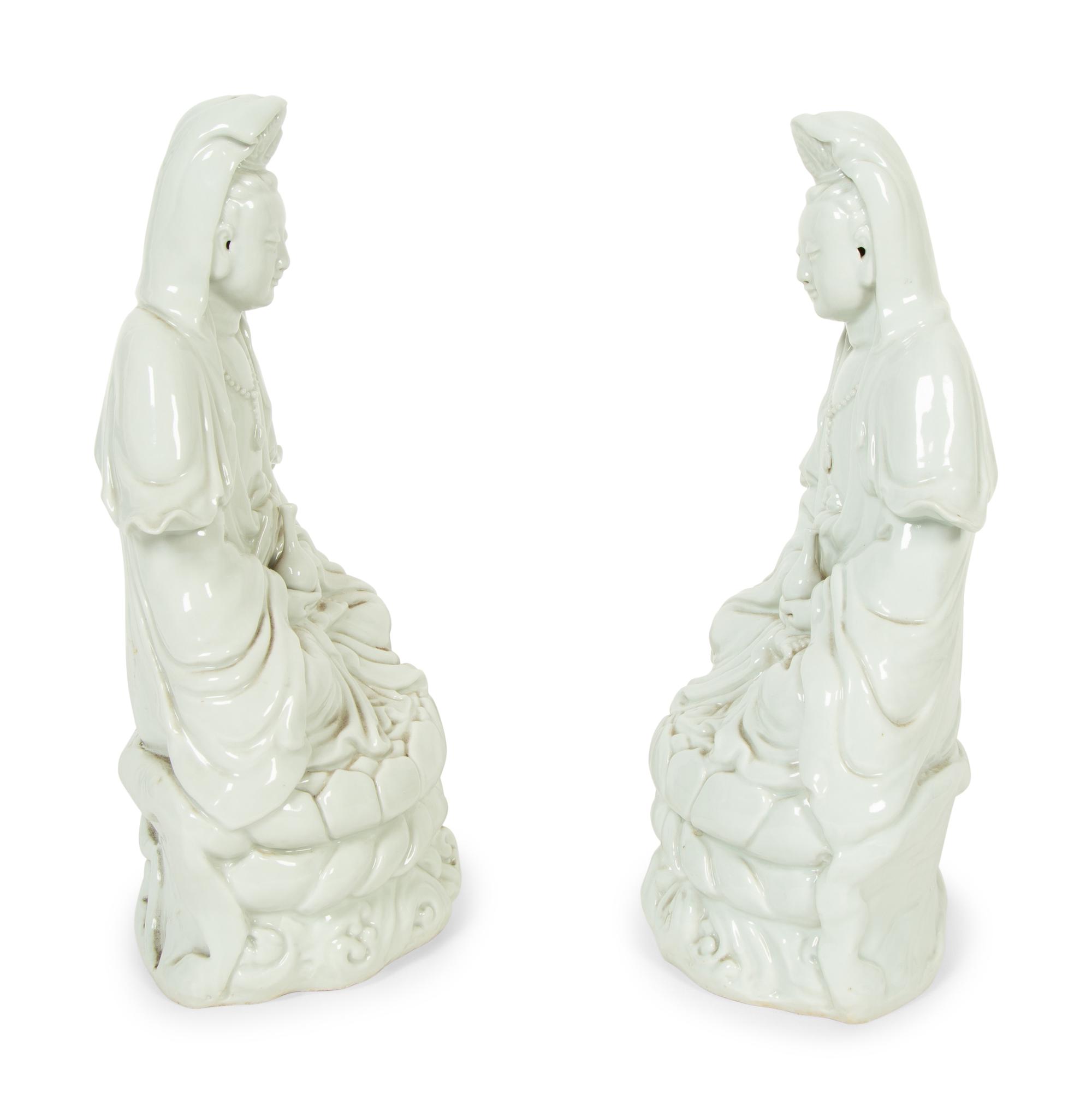 A Pair of Chinese Blanc-de-Chine Porcelain Figures of Guanyin — 20TH CENTURY