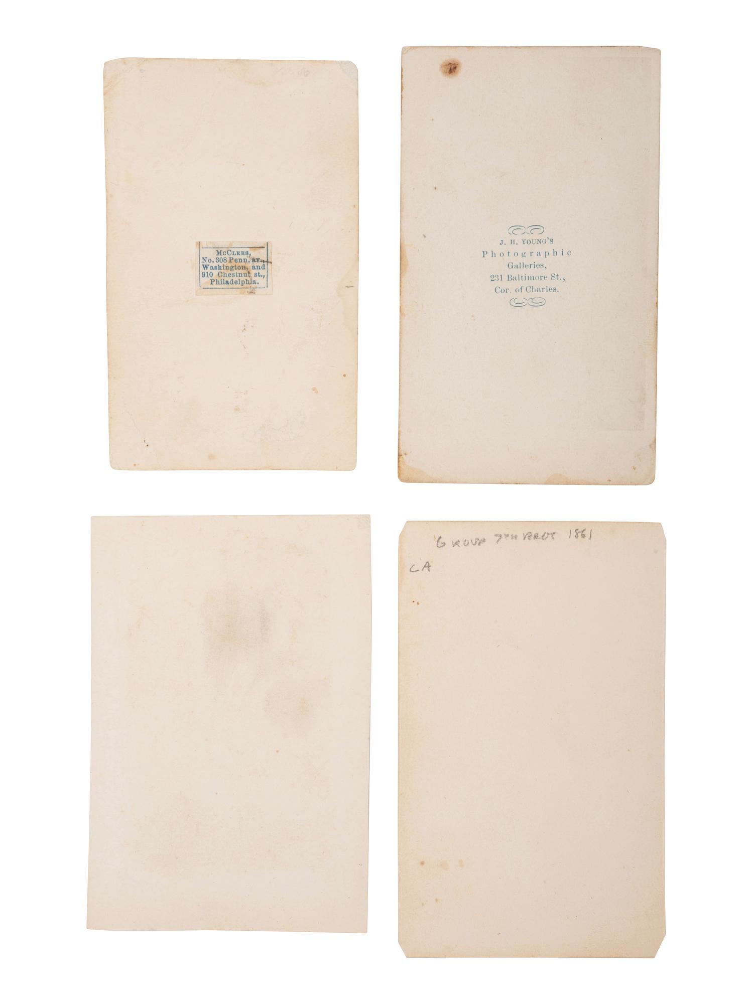 [CIVIL WAR]. 7 CDVs featuring formal and playful studio portraits of 7th New York State Militiamen.