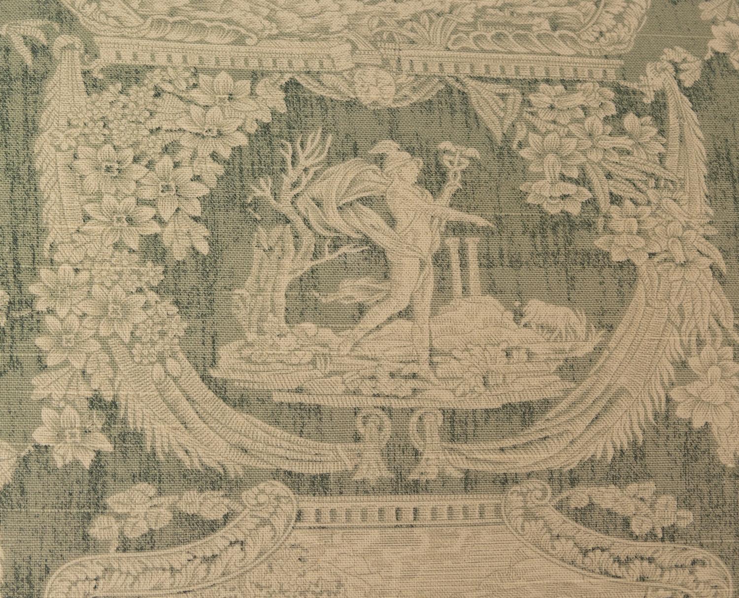 A Green and White Toile de Jouy Upholstered Armchair