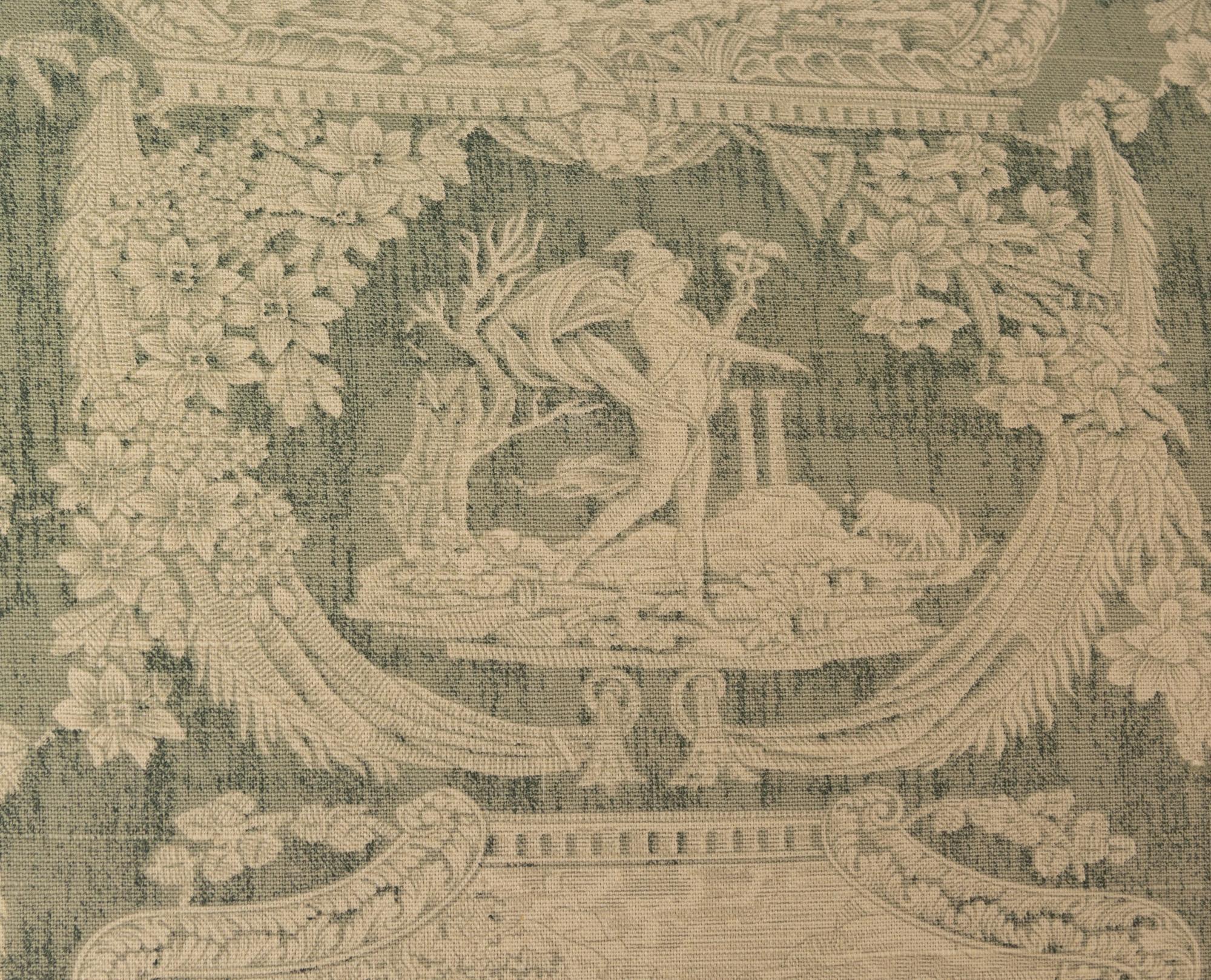 A Green and White Toile de Jouy Upholstered Armchair