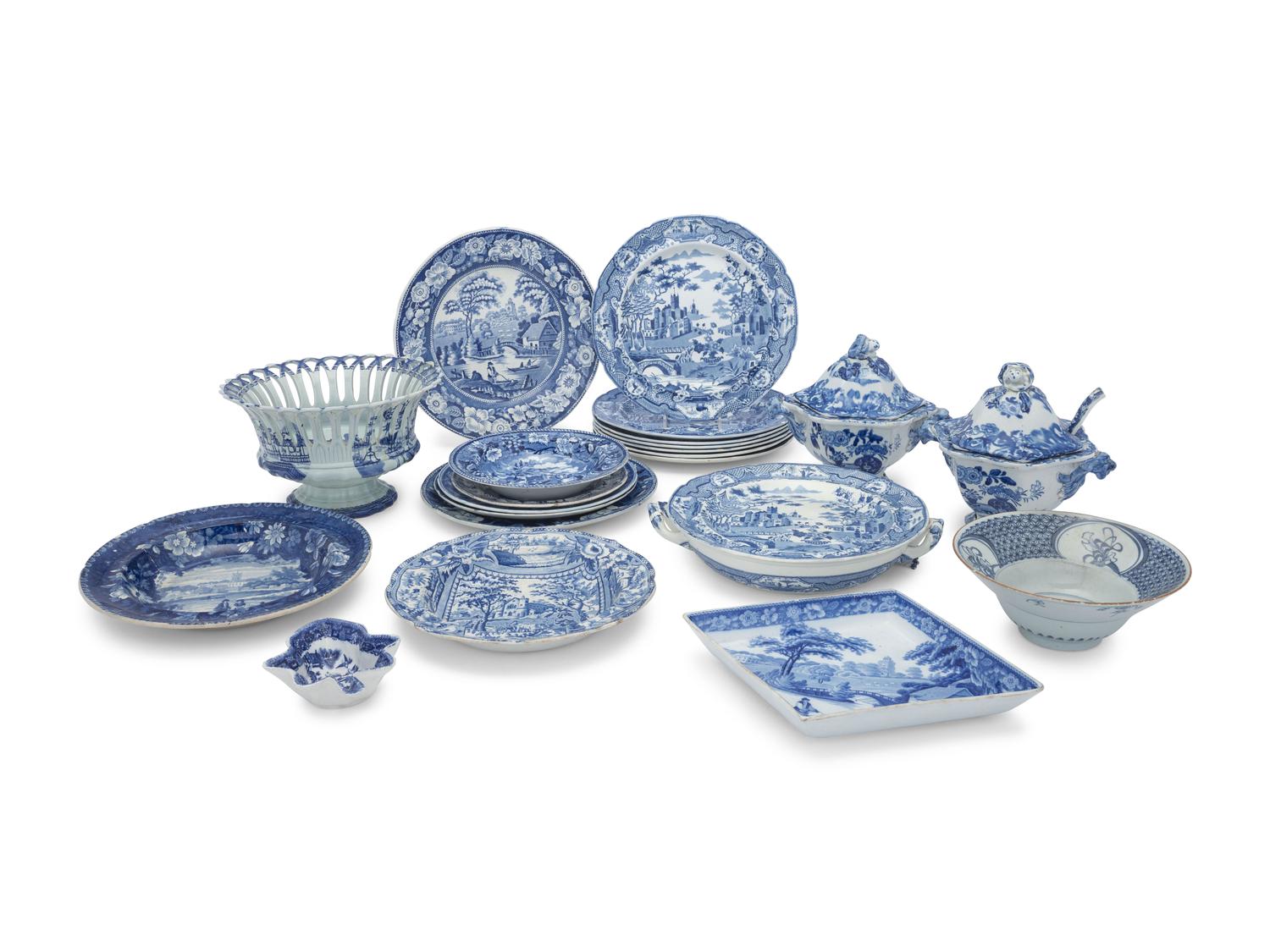 A Collection of Staffordshire Blue and White Transferware Table Articles