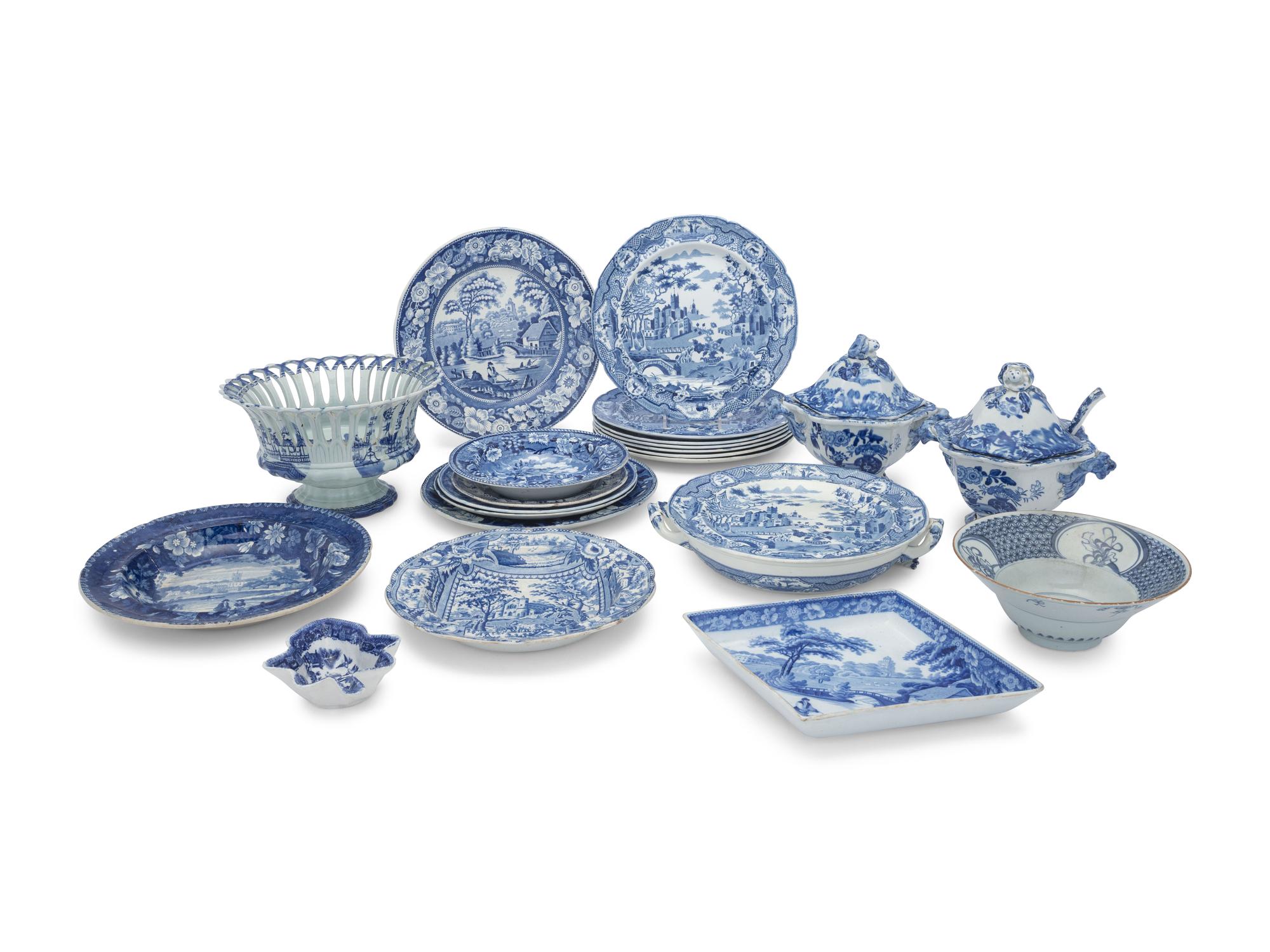 A Collection of Staffordshire Blue and White Transferware Table Articles