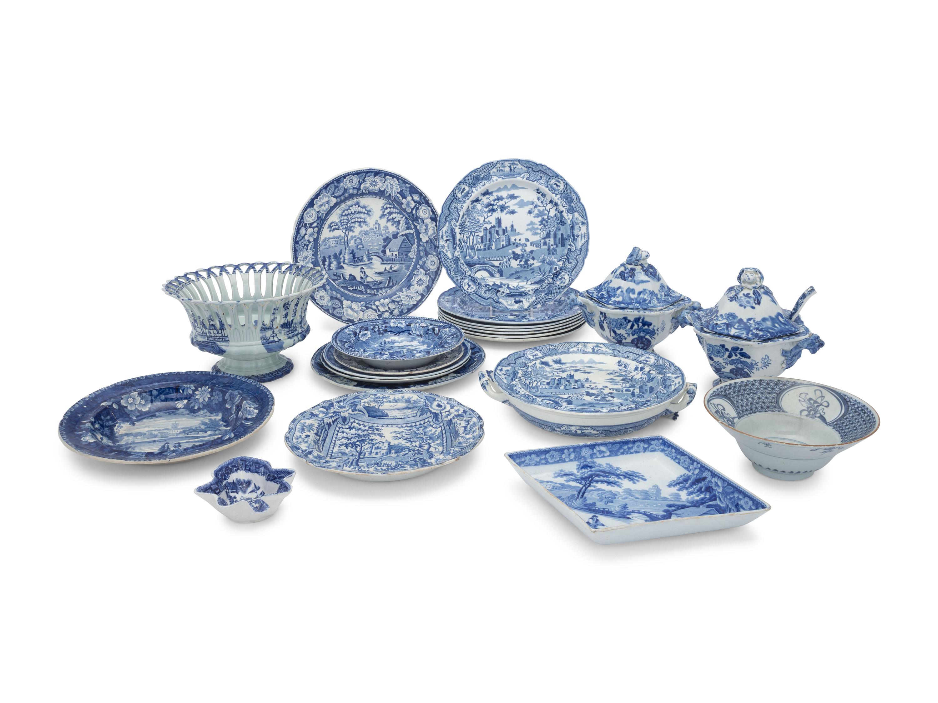 A Collection of Staffordshire Blue and White Transferware Table Articles