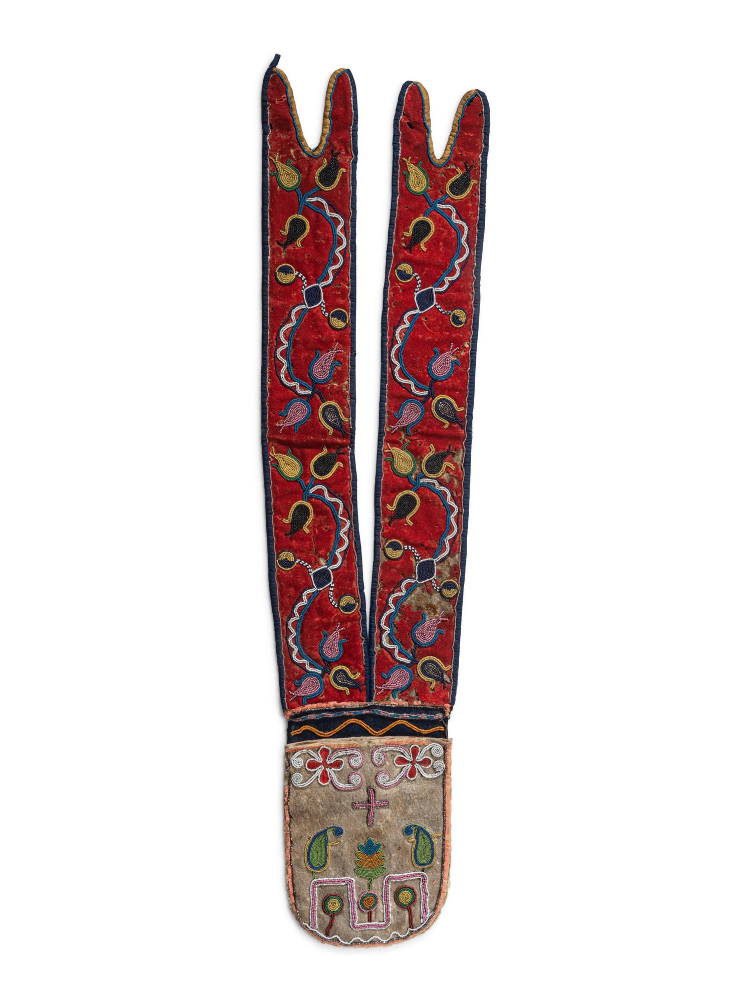 Cree Beaded Hide Shot Pouch, with Red Trade Wool Straps