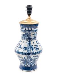 A Blue and White Chinoiserie Porcelain Table Lamp
