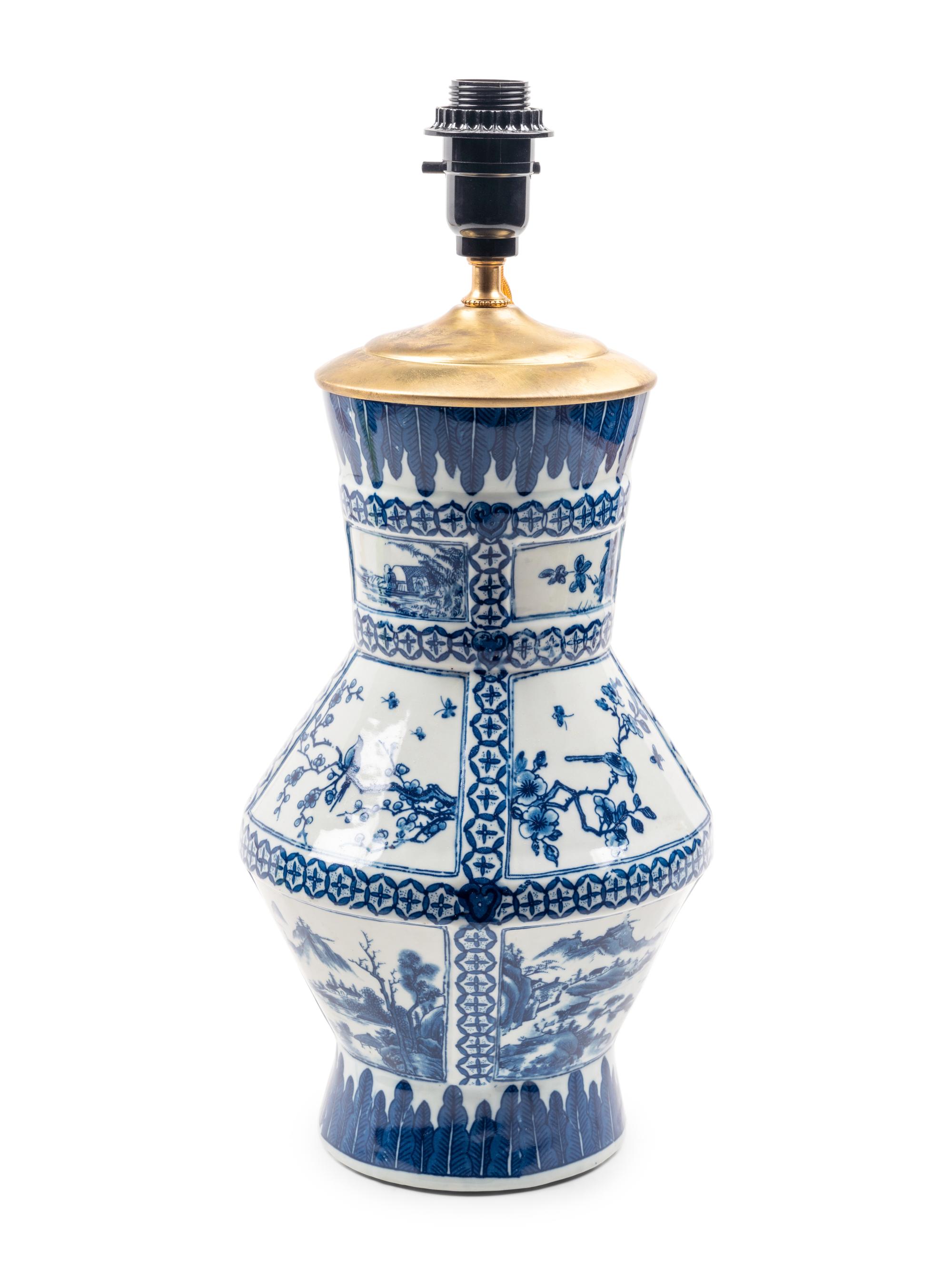 A Blue and White Chinoiserie Porcelain Table Lamp