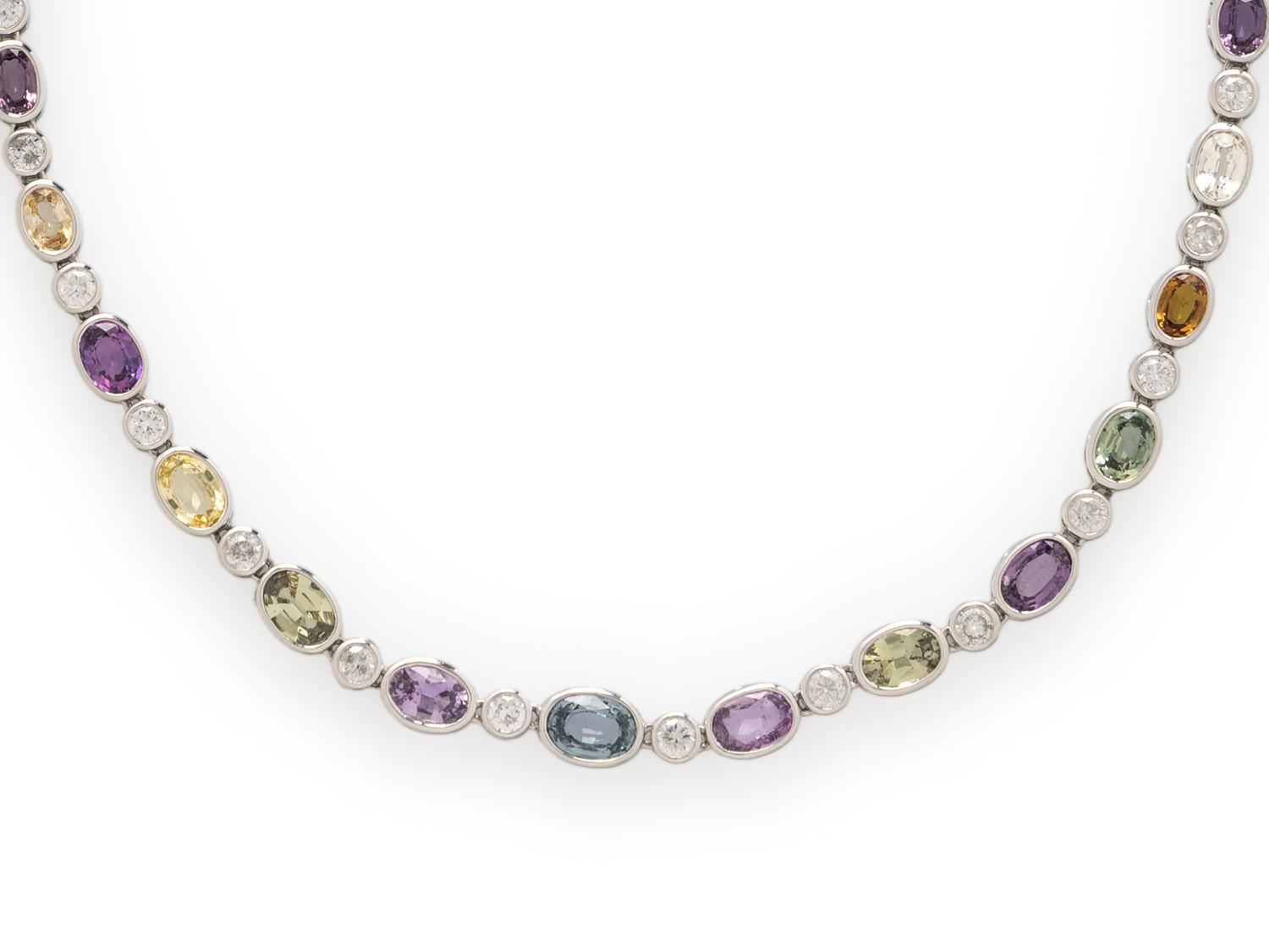 SHEFFIELD & SONS, MULTICOLOR SAPPHIRE, DIAMOND, AND PLATINUM NECKLACE