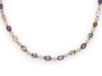 SHEFFIELD & SONS, MULTICOLOR SAPPHIRE, DIAMOND, AND PLATINUM NECKLACE
