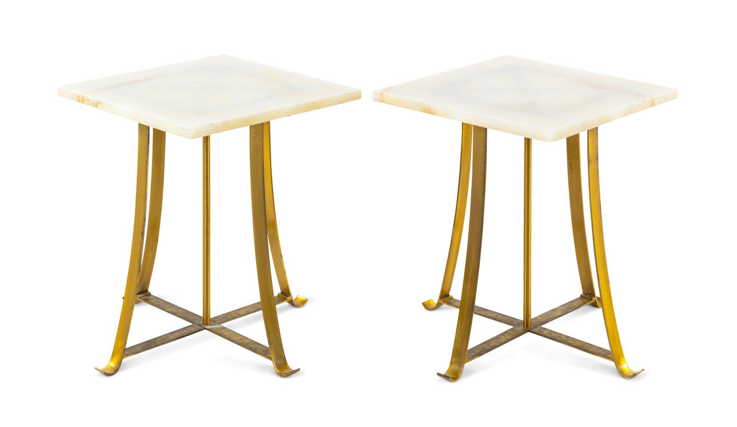 A Pair of Gilt Metal and Marble Top End Tables