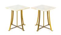 A Pair of Gilt Metal and Marble Top End Tables
