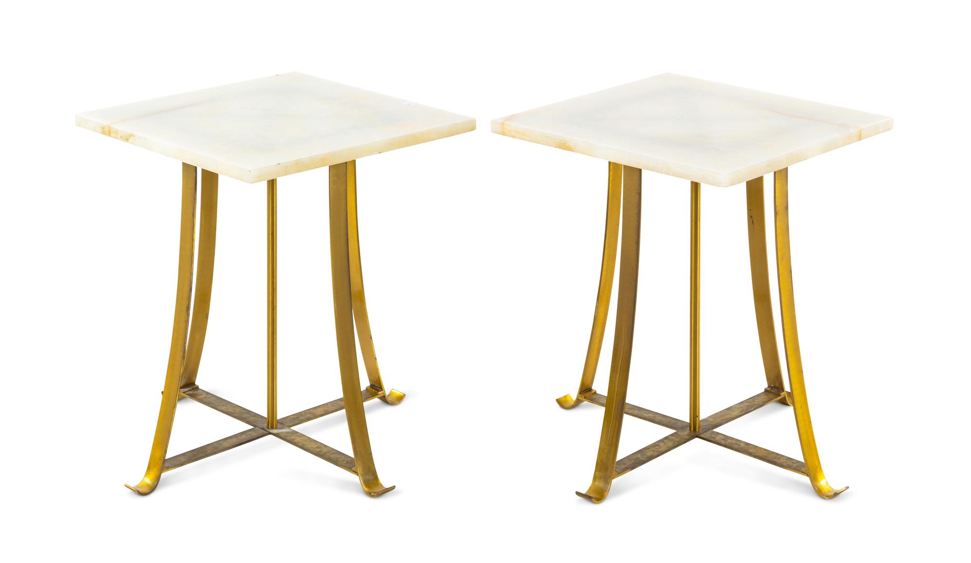 A Pair of Gilt Metal and Marble Top End Tables