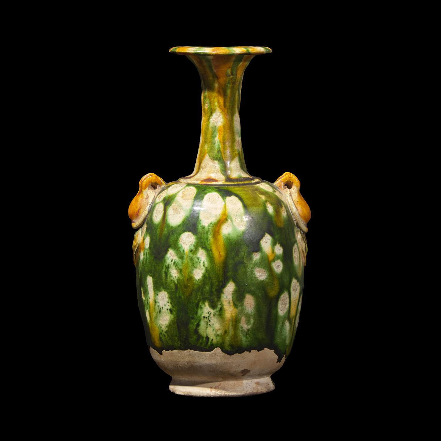 A Chinese Tang -Style Sancai Glazed Amphora Vase 三彩繫帶瓶